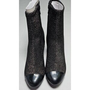 Isaac Mizrahi Metallic Black Shimmer Ankle Boots Cap Toe Block Heel Size 5‎ M